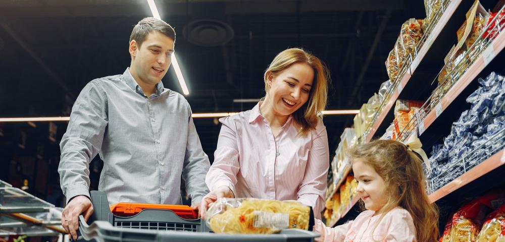 Family shopping in a grocery store